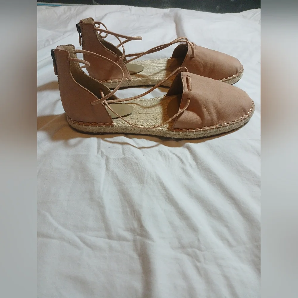 Eileen Fisher Lee D'Orsay Pink Leather Espadrille Strappy Shoes Sandals 8.5
